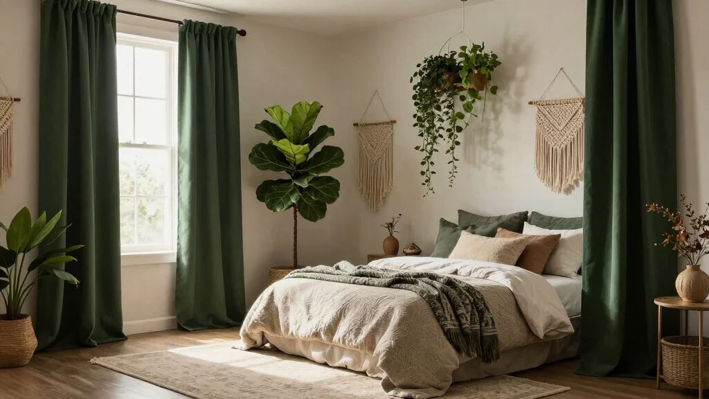 16 Bedroom with Dark Green Curtains Ideas You'll Love