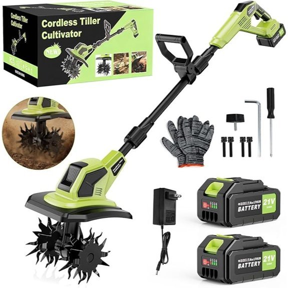 21v cordless garden tiller with batteries