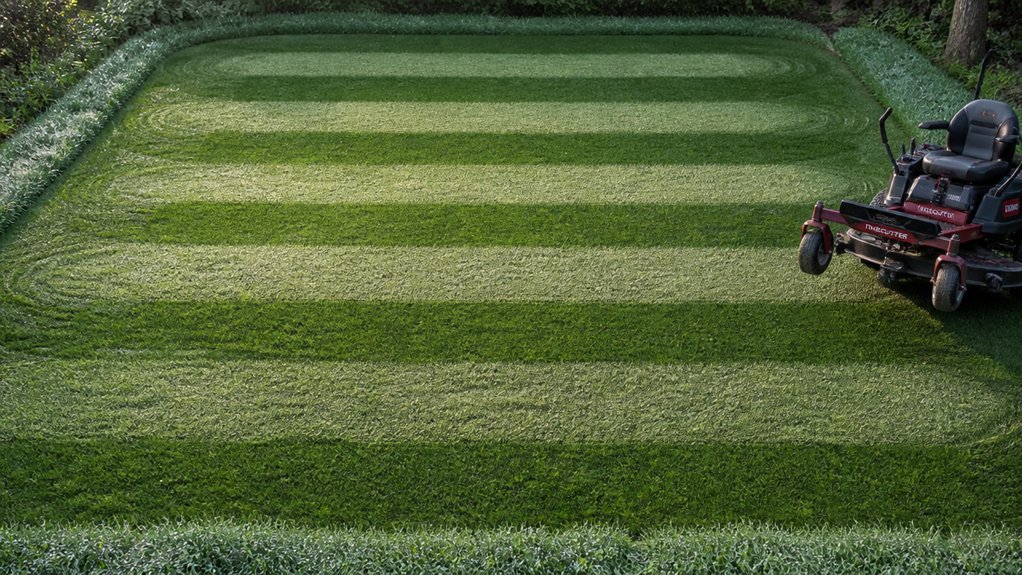 mow in perpendicular stripe pattern