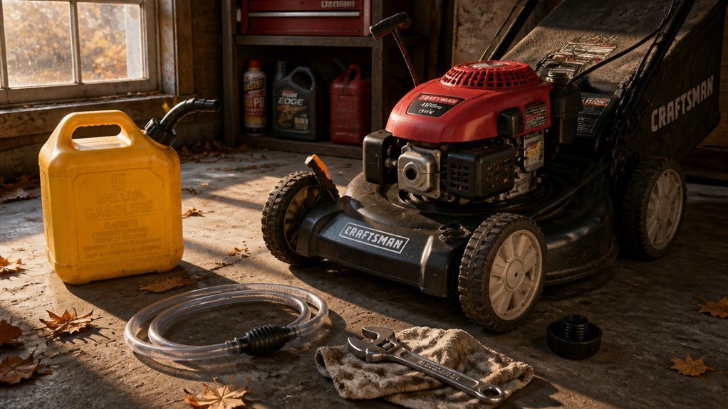 secure mower drain fuel safely