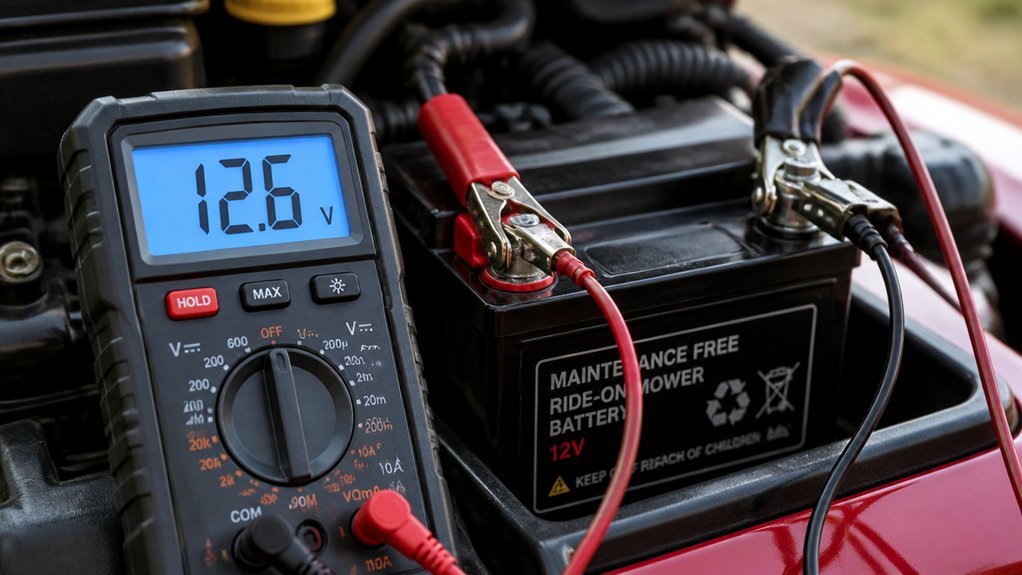 voltmeter confirms lawn mower charge