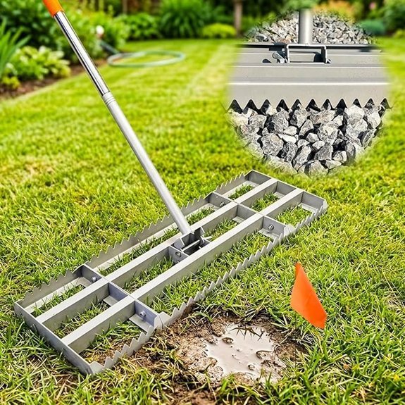 lawn leveling rake with flags